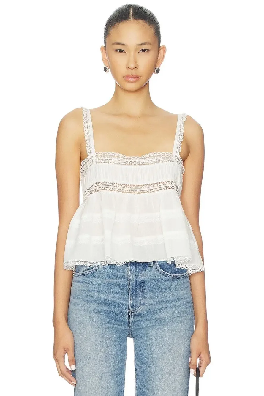 Free People | NWOT Lacey Trim  Summer Preppy Bohemian Darling Dreams Tank Top